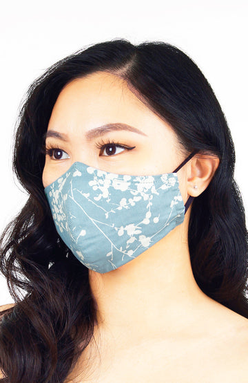 Japanese Plum Blossoms Pure Cotton Face Mask - Sky Blue